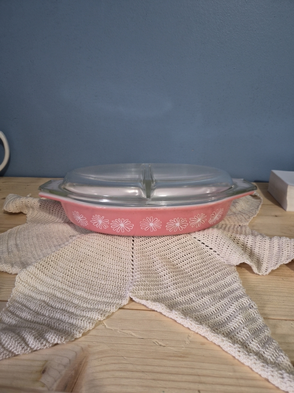 Vintage Pyrex Pink Daisy Divided Caserole Dish With Lid